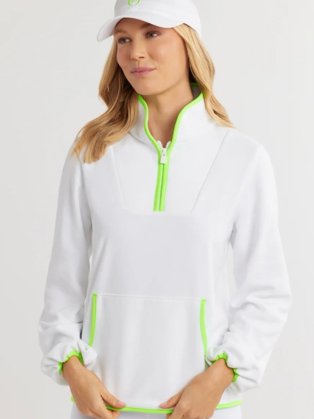 Dudley Stephens Skylark Pullover in Terry Fleece - White with Green Trim
